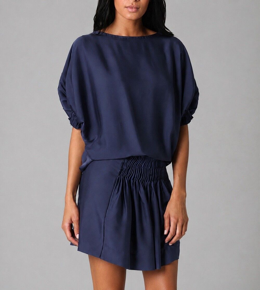 Diane Von Furstenberg 100% Silk Blue Dress Women Sz 4 Modern Minimalist EUC